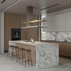 定制豪华别墅U形橱柜高光3D纹理层压板水槽中密度纤维板内置制冷直达 - Product Image 4