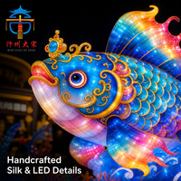 Lanterne géante en soie en forme de poisson Koi, artisanale, avec éclairage LED en forme de carpe sautante, pour parc à thème