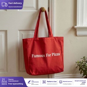 Red Lettered <b>Canvas</b> Tote <b>Bag</b> <b>Large</b>-Capacity Street Fashion Shoulder <b>Bag</b> Simple Women's <b>Canvas</b> <b>Bags</b> - Product Image 2