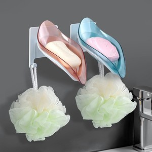 Jabonera de plástico curvada para montar en la pared, con drenaje automático, azul y rosa, para baño - Product Image 2