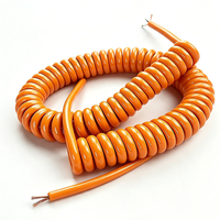 Kabel Spiral PU 3 Inti Oranye, Kabel Gulung Konduktor Tembaga, Kabel Daya Pegas Retraktil