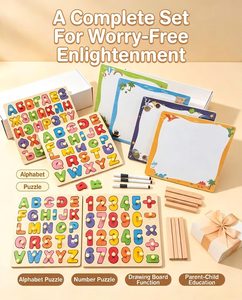 Tavola Puzzle <span class=keywords><strong>in</strong></span> Legno con Alfabeto e Numeri, Doppio Lato per Disegno ABC 123, Apprendimento Precoce per Bambini, CPC, Vendita all'Ingrosso OEM Personalizzata - Product Image 6