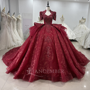 Jancember XS150 Glitter <span class=keywords><strong>rosso</strong></span> Tulle tessuto pizzo modello da sera abito da ballo abiti - Product Image 1