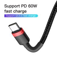 Câble de charge rapide Baseus 60W USB Type C pour Huawei pour Xiaomi pour Samsung QC3.0 cordon de chargeur Flash câble pour ordinateur portable téléphone portable