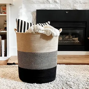 Wholesales Handmade Foldable Extra Large Storage Baskets Cotton Rope Baskets For Storage Laundry Basket With Handles