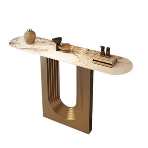 Table <span class=keywords><strong>console</strong></span> moderne de luxe en bois massif, durable et stable, avec structure en acier inoxydable pour salon, entrée et couloir - Product Image 6