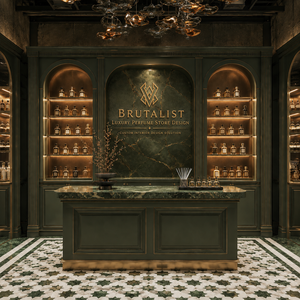 Ensemble de mobilier sur mesure haut de gamme pour boutique de parfums commerciale, système d'affichage en bois vert vintage pour parfumerie de luxe - Product Image 1