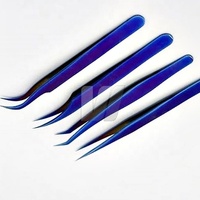Pinzas Profesionales de Alta Calidad para Extensión de Pestañas, de Acero Inoxidable Japonés, con Logotipo Personalizado, Color Azul Real, para Volumen y Cejas, Puntiagudas