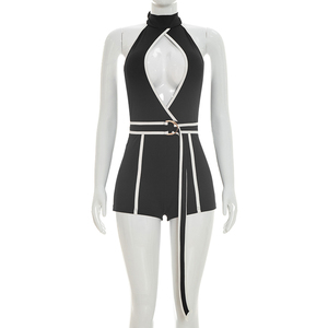 Viviblook J26RP146 Women Summer Romper New Sexy Spicy Girl Color Blocking Halter Strap Casual One Piece Romper for Ladies - Product Image 2