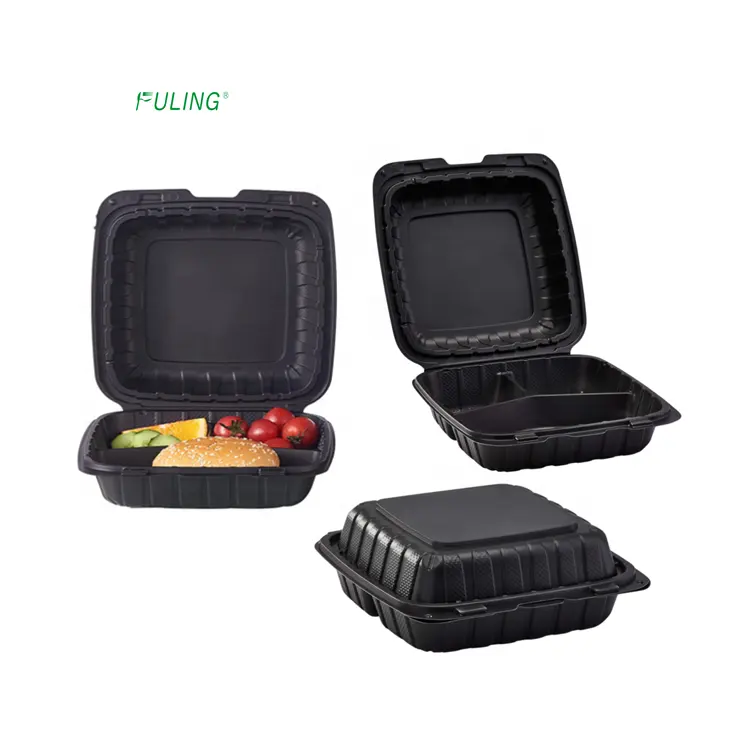 takeout container disposable biodegradable hard togo foam mfpp compartment plastic hinged food container
