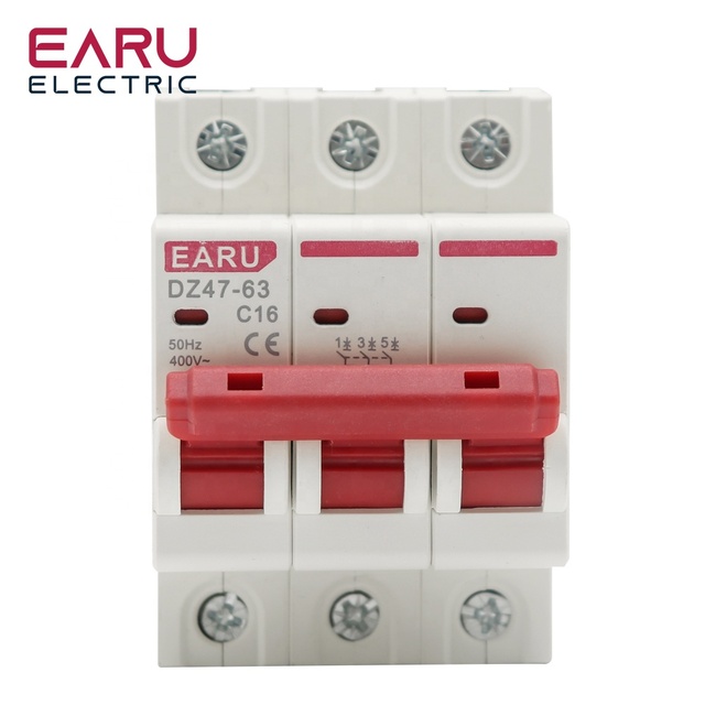 EARU 3A 6A 10A 16A 20A 32A 40A 50A 63A C Type Miniature Circuit Breaker MCB 35mm Din Rail Mount Breaking Capacity 6kA DZ47-3P