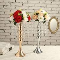 Vases à fleurs en gros, grands vases en métal pour centres de table, supports dorés en cristal pour arrangements floraux, centres de table de mariage
