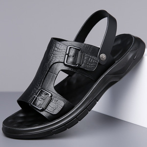 Casual Mens Genuine Leather Beach Sandals Convertible Two Wear <b>Slides</b> Breathable Non Slip For Outdoor Daily Summer Use - Product Image 3