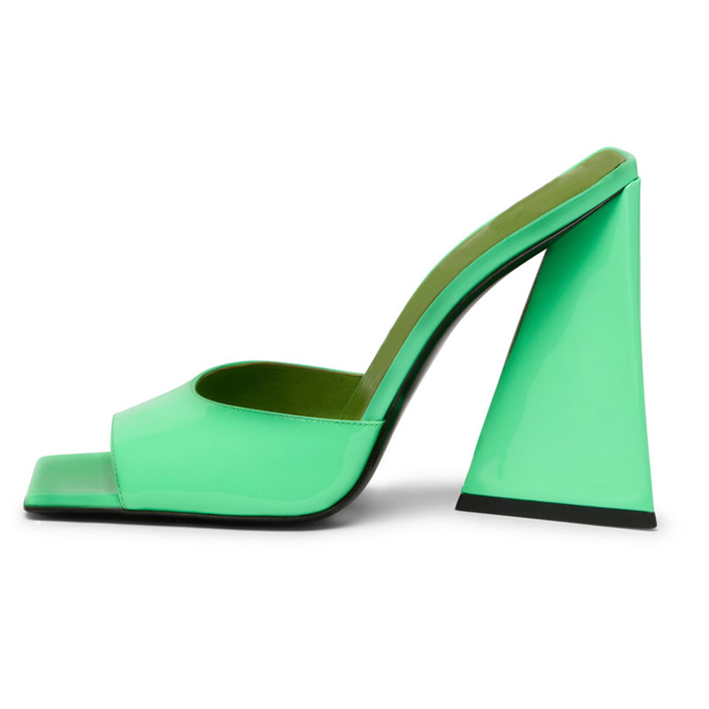 Trendy Evening Party Green Square Toe Chunky High Heels