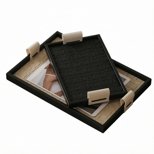 Bandeja Decorativa Rectangular Moderna con Patrón Tejido, Bandeja de Madera para Servir en el Hogar, Hotel o Baño - Product Image 1