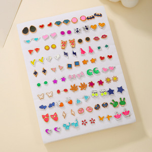 Fashion Stud <b>Earrings</b> 50 Pair Set Heart Geometric Bow Patterns For Women Gift Jewelry Steel <b>Posts</b> Claw Setting - Product Image 3