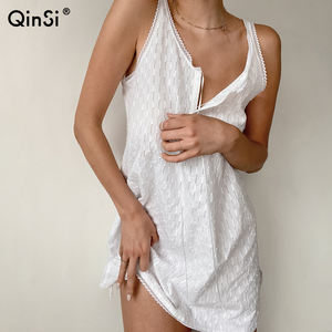 QINSI elegante encaje Sexy ropa de dormir algodón vestido de noche para mujer blanco Slip vestido de mujer camisón femenino 2025 ropa de dormir - Product Image 1