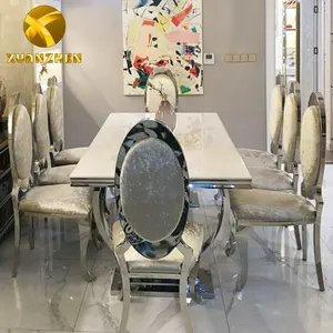 Mobiliário do restaurante metal sala de jantar conjunto de mesa de jantar, mármore mesa de jantar com 6 cadeiras para casa dt004