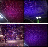 Proyector de estrella de luz nocturna USB para Interior de coche, luz de techo ajustable, decoración romántica para dormitorio, color rojo/violeta azul, 2 en 1