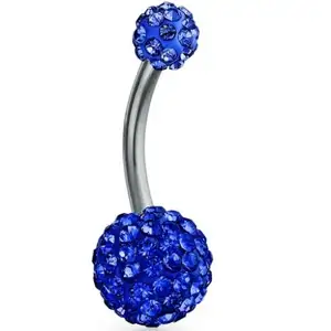 Blue Crystal Round Ball Bar Phong Cách Rốn Bụng Thép Phẫu Thuật