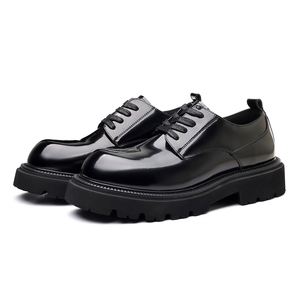 Mocassins pour hommes tendance et décontractés à bout pointu en cuir véritable, pour le bureau et les affaires, avec talon surélevé brillant et semelle épaisse - Product Image 3