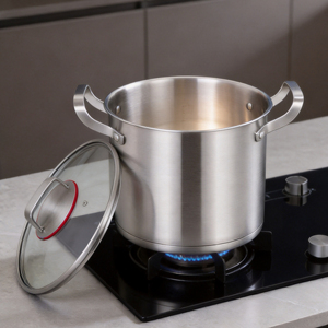 Marmite en acier inoxydable 304 avec couvercle en verre, fond encapsulé, marmite profonde pour bouillon et ragoût, compatible induction et gaz - Product Image 3
