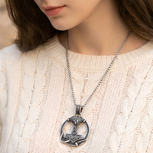 Viking Thor Hammer Pendant Necklace Antique Silver Plated Stainless Steel Men's Vintage Themed Charm Jewelry Gift - Product Image 5