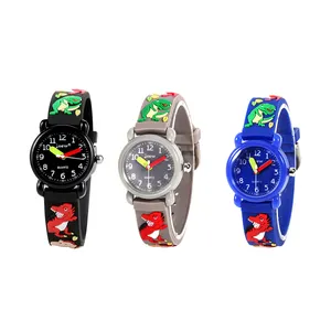 Dinosaur Black Waterproof 3d Cartoon Wrist Watch Best Gift For Kids 3 4 5 6 7 8 9 10 11 Years Old