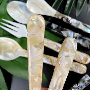 Antiguo carpintero casa flor mango cuchara de concha 16cm perla Concha postre vajilla tenedor cuchara conjunto minimalista ecológico - Product Image 6