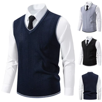 Gilet en tricot épais à col en V pour homme, coupe classique, style décontracté chic, idéal pour l'automne et l'hiver