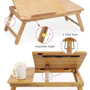 Table pliante en bois de bambou pour <span class=keywords><strong>ordinateur</strong></span> <span class=keywords><strong>portable</strong></span>, plateau de <span class=keywords><strong>lit</strong></span>, bureau, apprentissage, Camping en plein air, pique-nique, petit bureau pour le repos à la maison avec support de téléphone - Product Image 2