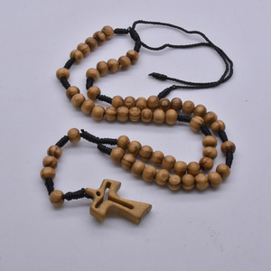 Natural Wooden Cross Bead Necklace Hand-Woven Unisex Jewelry Yiwu Origin - Product Image 1