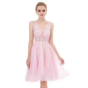 0368n सुरुचिपूर्ण उच्च अंत नई फीता जाल पोशाक क्लासिक v-गर्दन स्लिमिंग मिनी ड्रेस प्लस आकार में - Product Image 1