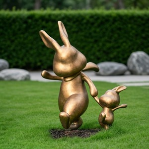 Statue de lapin en résine dorée, sculpture artistique, ornement animalier pour la décoration de la maison et du jardin - Product Image 3