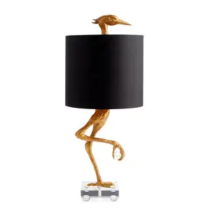 Postmodern LED Table Light Resin Material Gold Bird Black Lampshade Desk Bedroom Night Lights LED Bird Animal Table Lamps