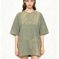 T-shirt personnalisé streetwear vintage, effet usé, délavé au soleil, en coton vert délavé à l'acide pour hommes