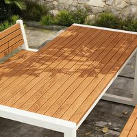 Table de jardin en plastique et bois, résistante à l'eau, durable, moderne, pour patio, jardin, extérieur, parc, avec pieds en métal