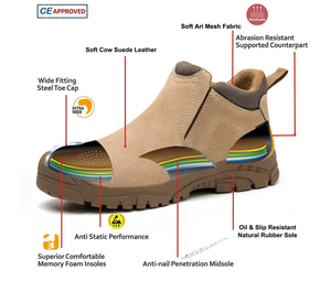 2025 chaussures de travail de sécurité sans dentelle à la mode tige en daim avec semelle en caoutchouc et orteil en acier anti-crevaison pour les usines - Product Image 2