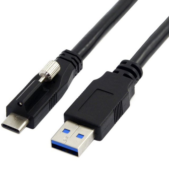 1meter 5Gbps Panel Mount USB 3.1 3.0 Type-A Male to USB Type-C Cable with Screw Lock for Industrial Camera