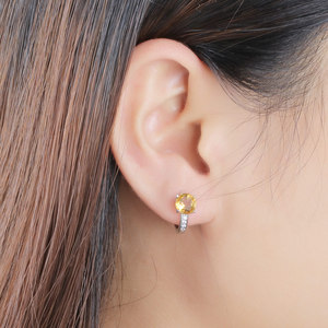 6Mm Vòng Tự Nhiên Citrine Đá Quý Chính Hãng 925 Sterling Bạc Hoop Bông Tai Phụ Nữ Đồ Trang Sức Thời Trang - Product Image 6