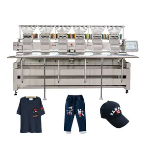Máquina de bordar camisetas com tampa de 6 cabeças e agulhas de alta velocidade 1000 rpm 12 15 para venda