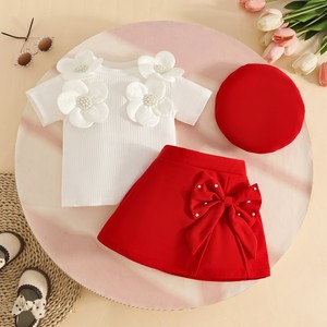 Vêtements pour filles, t-shirt à manches courtes avec fleurs 3D, culottes, ensemble de 2 pièces pour filles, vêtements d'été doux pour enfants - Product Image 2