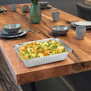 Laixinoem Logo phân hủy sinh học Khay Giấy Bạc nông nửa Kích thước lá Pan đóng gói thực phẩm Hộp đựng giấy nhôm có nắp đậy - Product Image 6