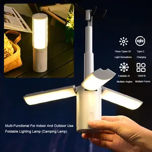 Lampu Kemah dapat dilipat portabel, lampu piknik tanah liat terbalik multifungsi mengangkat lampu sorot