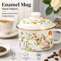 Bol en émail floral jaune-vert avec corps blanc et finition imprimée de fleurs pour café, lait, soupe, maison, cuisine, salle à manger, fournisseur OEM