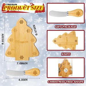 Tabla de cortar de bambú con diseño de árbol de Navidad, tabla decorativa tallada para servir, tabla de madera para queso y charcutería, para cortar alimentos. - Product Image 3