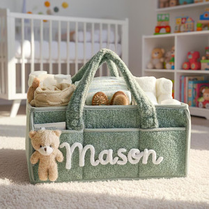 Cesta de Almacenamiento de Peluche Suave Personalizada para Bebés, Cesta de Pañales Plegable de Gran Capacidad para Viajes, Cestas Organizadoras con Compartimentos - Product Image 1