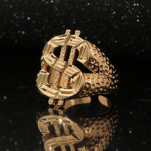 2025 Hiphop dominateur 18K plaqué or réglable loup Dollar signe ouvert bague pour homme - Product Image 6