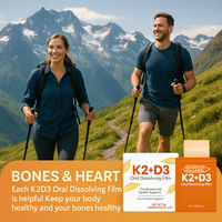 Complément alimentaire à absorption rapide en bandelettes orales de vitamine K2 D3 en marque propre pour favoriser la santé des os et des articulations