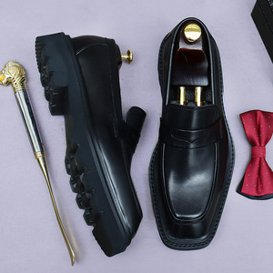 Zapatos de hombre de cuero genuino de alta gama, con punta cuadrada, suela gruesa y suave, estilo clásico británico para uso diario, formal y de negocios. - Product Image 6